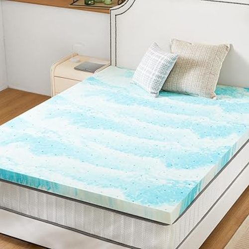 Sweetcrispy Memory Foam Mattress Topper Twin, 2 Inch Thick Gel Infused Cooling Toppers Pad for Twin Size Bed, Sleeper Sofa, RV, Camper, CertiPUR US Certified, Ventilated and Breathable, Blue, Twin