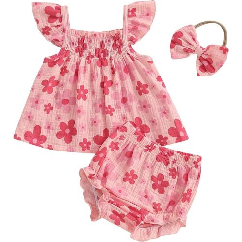 Mubineo Baby Girl Summer Clothes Cute Ruffle Tops Dress Shorts Outfits Set Infant Toddler Shrit Bloomers Princess Outfit