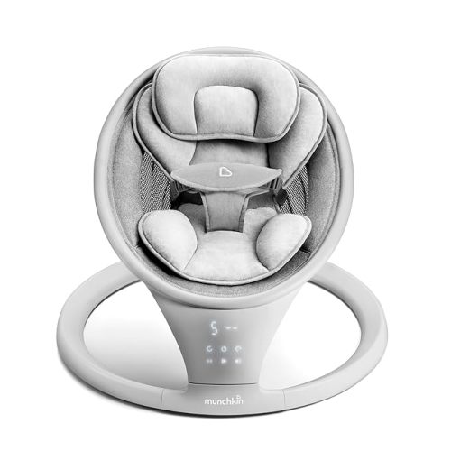 Munchkin Electric Baby Swing with Vibration - Portable Swing for Newborn and Infant, Bluetooth-Enabled Smart Seat with Music, Motion, and Sounds, Light Grey