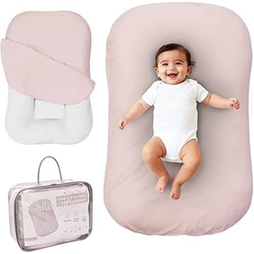 Aila + Aiden Baby Lounger | Organic Cotton Infant Lounger | Adjustable & Portable Floor Lounger | Supervised Use | Soft, Breathable, Washable Cover - Snuggle Collection - (Pink)