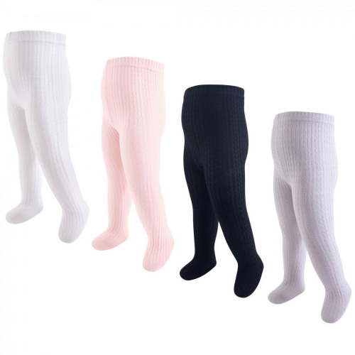 Hudson Baby Infant and Toddler Girl Cotton Rich Tights, Light Pink Black Cableknit, 9-18 Months