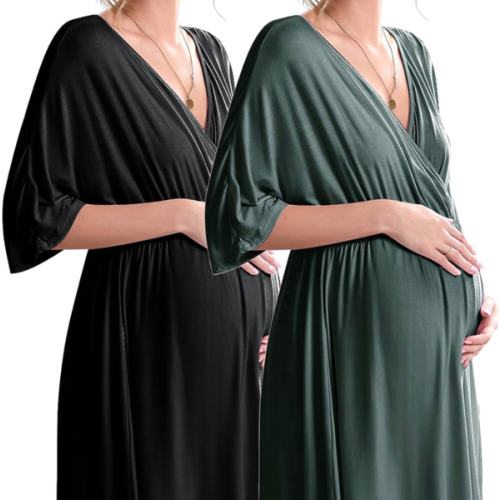 Ekouaer 3 in 1 Labor/Delivery/Hospital Gown 2 Pack Maternity Dress Nursing Nightgown Sleepwear