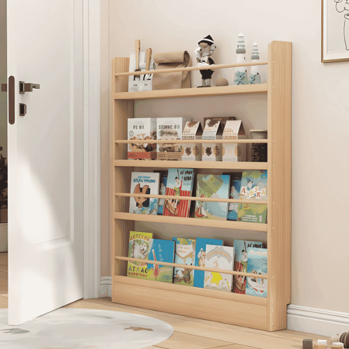 VGBYUJ Behind The Door Bookshelf, 4 Tier 47.4" Behind The Door Storage Organizer, Space-Saving Wall Mount Bookcases for Narrow Space, Solid Wood