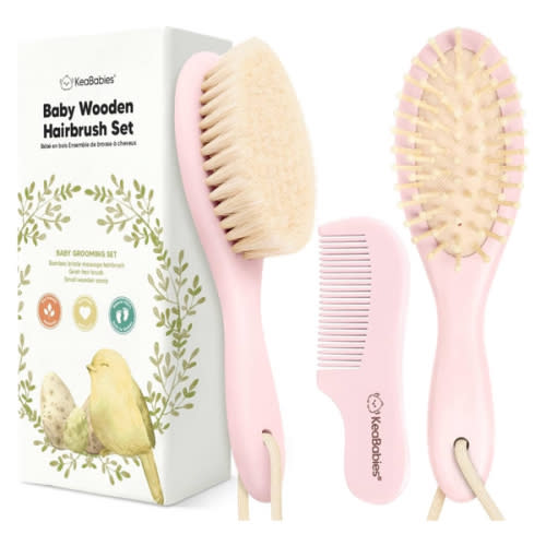 Amazon.com : Baby Hair Brush and Comb Set for Newborn - Wooden Baby Hair Brush Set with Soft Goat Bristle, Baby Brush Set for Newborns, Baby Brush and Comb Set Girl, Boy, Toddler Cradle Cap Brush (Oval, Blush) : Baby
