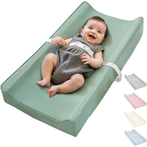 Vegan Leather Waterproof Baby Changing Pad - Wipeable, Extra Thick & Portable & Non-Slip Diaper Mat for Dresser, Crib, Travel | Soft & Safe (Green)