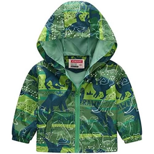 Dinosaur Hooded Jackets Toddler Baby Boys Girls Cartoon Print Windproof Coats Lightweight Zip Up Trench Outerwear