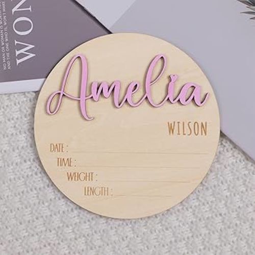 Personalized Birth Announcement Sign for Hospital, Baby Name Newborn Announcement Sign with Birth Stats (Design 01)