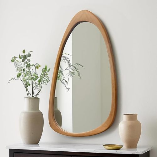 Irregular Wall Mirror for Decor,Wood Asymmetrical Mirror Modern Large Vanity Bathroom Mirror,19.5 x 30.5 inch Unique Decorative Mirror for Entryway,Bedroom,Living Room,Washroom