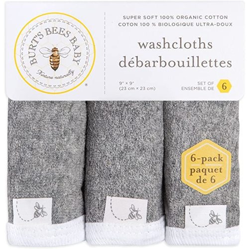 Burt's Bees Baby Infant Washcloths, 100% Organic Cotton, Soft and Super Absorbent Knit Terry Wash Cloth - 6 Pack Set