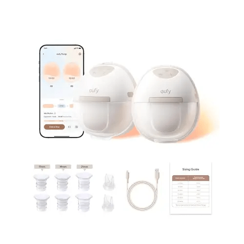 eufy Heated Breast Pump Hands-Free E20, Wearable Breast Pump with Innovative HeatFlow, 3 Heat Levels, Optimized Rhythm via App, Hospital-Grade Suction, Leakproof, Ultra-Slim and Quiet for in-Bra Use