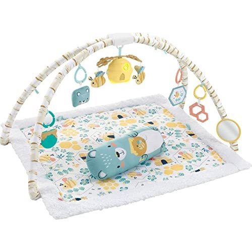 Fisher-Price Honey Bee Music & Lights Activity Gym, Bee-Themed Infant Playmat with Tummy Time Prop and Activity Toys