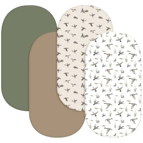 4 Pack Mallard Duck Bassinet Sheets 32 x 16 x 4 Inches Hunting Stretchy Neutral Fitted Sheets Mallard Duck Baby Stuff Bedding for Standard Bassinet Mattress Gift Set