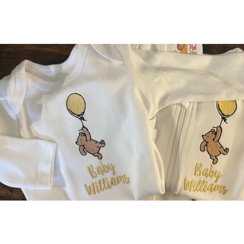Classic Winnie the Pooh Gown/Footie, Boy Coming Home Outfit, Unisex Coming Home Outfit, Newborn Pooh Outfit, Baby Shower Gift, Pooh Theme