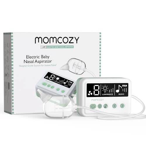 Momcozy Nasal Aspirator for Baby, [Hospital Grade] 70kPa Electric Nose Aspirator for Toddler, Baby Nose Sucker with 9 Suction Levels, Automatic Nose Cleaner with 3 Silicone Tips, 9 Music and 3 Lights