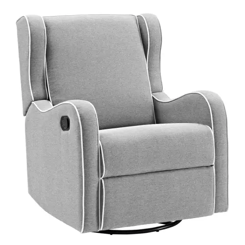 Angel Line Rebecca Upholstered Swivel Gliding Recliner, Gray Linen with White Piping