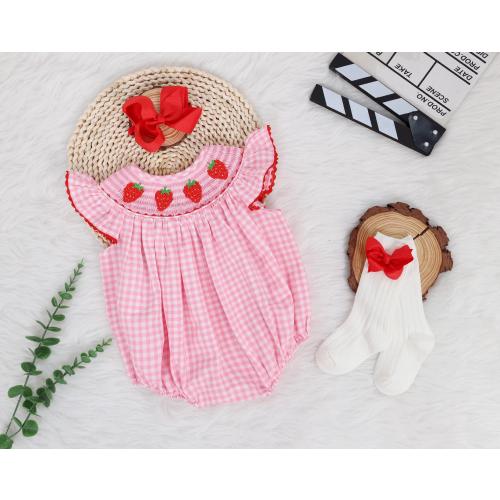 Birthday Strawberry Romper Bubble, Smocked Romper, Berry First Birthday, Sweet One Romper, Strawberry Theme, Pink Gingham, Summer Outfit