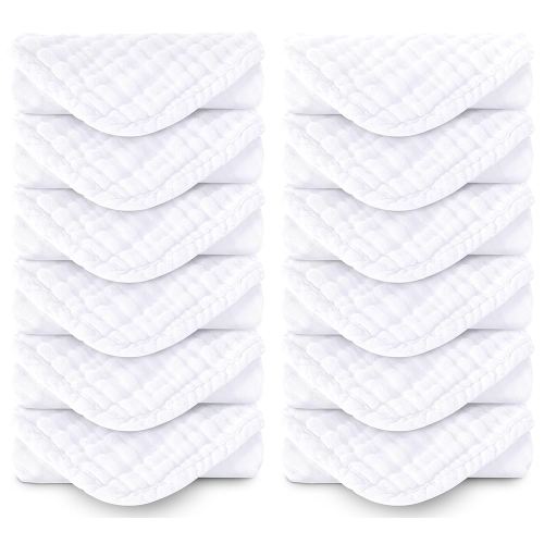 Muslin Burp Cloths 100% Cotton Large 20''x10'' Extra Soft and Absorbent Baby Wash Cloths Spit Up Rags - Baby Burping Cloth for Boys Girls Items(12 Pack White)