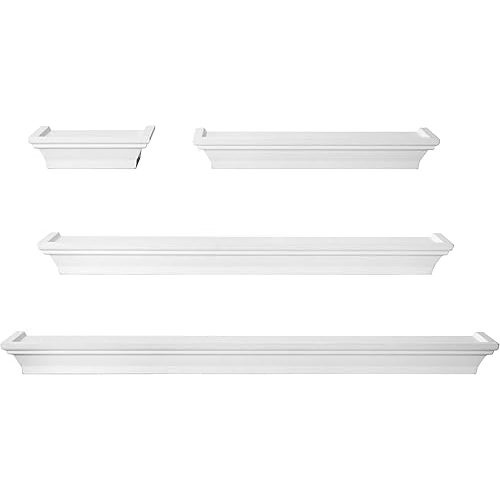 Melannco Arlington Floating Wall Shelves for Bedroom, Living Room, Bathroom, Kitchen, Office, Nursery, Set of 4, White