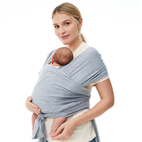 Momcozy Baby Wrap Carrier, Easy to Wear Infant Carrier Slings, Lightweight Hands Free Baby Sling, Adjustable Baby Carriers for Newborn to Toddler 8-35 lbs, Grey
