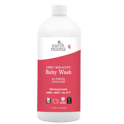 Earth Mama Simply Non-Scents Baby Wash Liquid Hand Soap Refill, Organic Body Wash for Sensitive Skin, All Purpose Castile Soap Liquid with Coconut Oil, Shea Butter, Calendula & Aloe, 34 fl oz