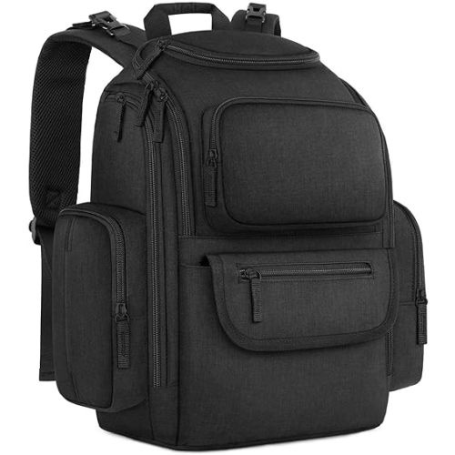 Mancro Diaper Bag Backpack, Multifunctional Dad Diaper Bag with 2 Side Insulated Pockets, Travel Water Resistant Baby Diaper Backpack for Men Women with Stroller Straps, Black