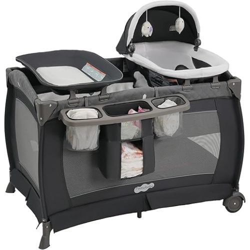 Pamo Babe Pack and Play 4 in 1 Playard Portable Playard Foldable Playpen for Baby and Toddler Portable Crib Mattress Diaper Changer for Newborn (Grey)