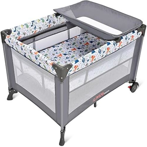 LIVINGbasics Portable Baby Playard and Changing Table, Foldable Playard Suitable for Home/Travel/Outdoor