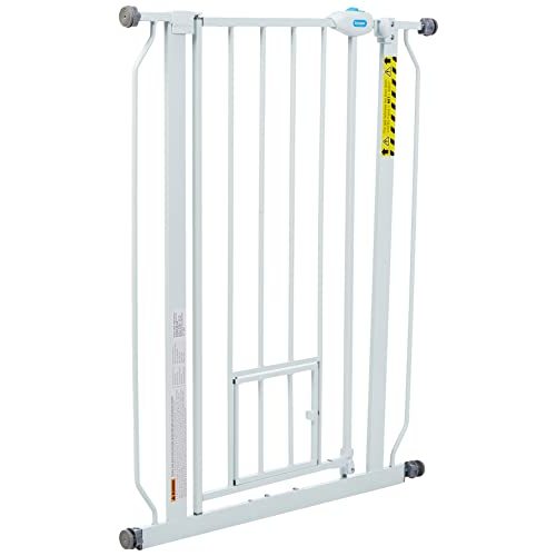Carlson Extra Tall Walk Through Pet Gate with Small Pet Door, Includes 4-Inch Extension Kit, 4 Pack Pressure Mount Kit and 4 Pack Wall Mount Kit, 36 x 36.5, White