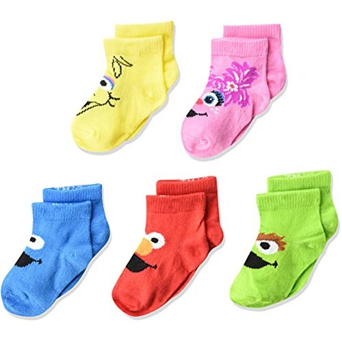 Sesame Street Baby Classic 5 Pack Shorty Socks, Assorted Bright, 12-24 Months