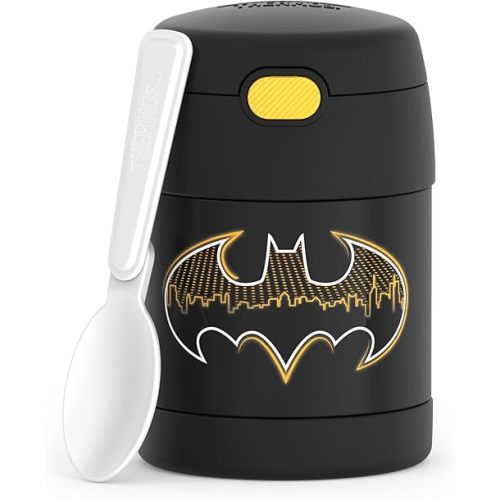 THERMOS FUNTAINER Insulated Food Jar, 10 Ounce, Kid Friendly Food Jar with Foldable Spoon, Batman
