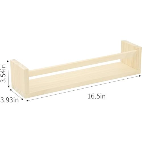Fixwal Nursery Shelves, 16.5 Inch Floating Bookshelves for Wall Set of 3, Baby Nursery Decor, Solid Wood Wall Mounted Shelves for Books (Natural Wood)