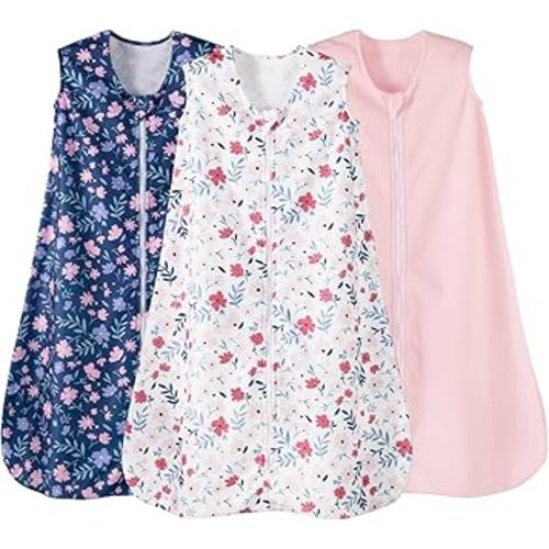 david's kids Paquete de 3 sacos de dormir cálidos de microforro polar para bebé de 0 a 6 meses, mantas suaves para bebé con cremallera de 2 vías, cómodos sacos de dormir de invierno para bebés, recién nacidas, neutros, tamaño pequeño, floral