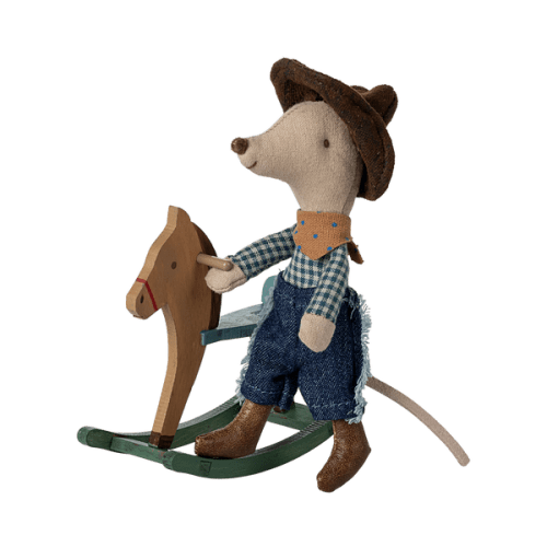 Cowboy mouse on rocking horse, Little brother - Maileg USA