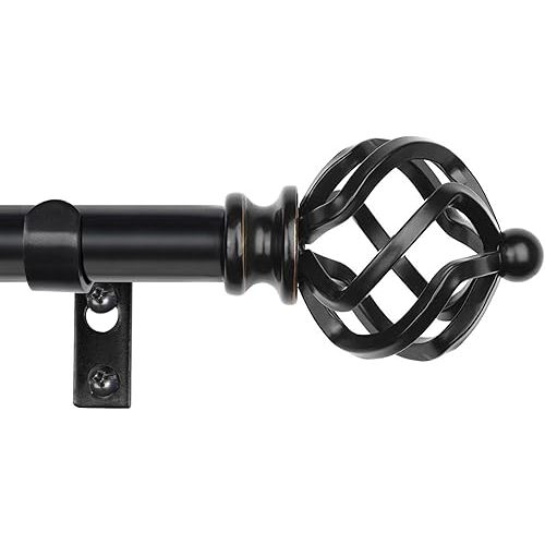 KAMANINA Black Curtain Rod 32 to 58 Inch(2.6-4.8ft), Adjustable Curtain Rods for Windows 28 to 48 Inch, 3/4 Inch Splicing Drapery Rods with Twisted Cage Finial