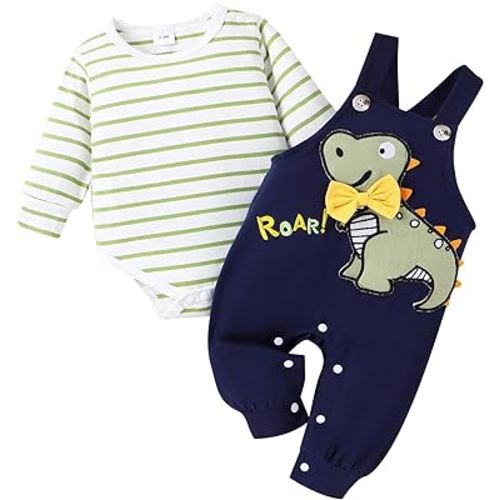 Baby Boy Clothes Newborn Outfits Fall Winter Striped Romper Infant Cartoon Overall Adjustable Suspender Pants Set