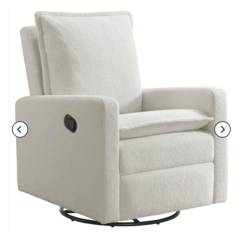 M Design Village Uptown Swivel Push Back Rocker Recliner in Boucle White | NFM
