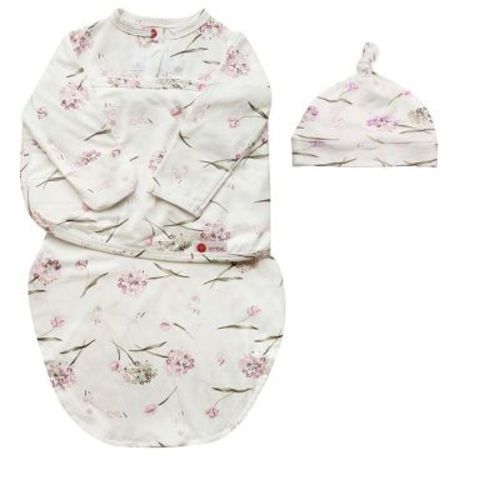 Embe 0-3mo Long Sleeve Swaddle Sack & Top Knot Hat, Newborn Set, Moss Green