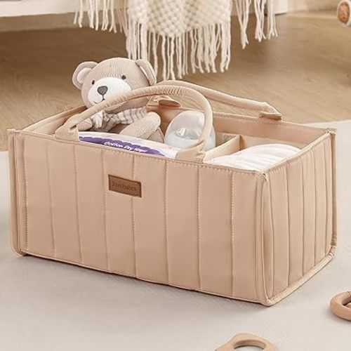 Baby Diaper Caddy Organizer,Baby Basket for Baby Shower, Nursery Storage Basket and Car organizer for Diapers, Baby Registry Search Gift, Newborn Essentials Must Haves for Boys Girls(Khaki)