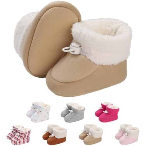 Baby Boys Girls Winter Boots Infant Warm Fleece Cute Slippers Socks Cozy Soft Anti Slip for Newborn Todder First Walking Booties Shoes