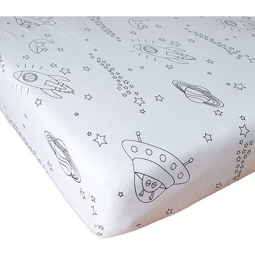 Milky Chic GOTS Fitted Baby Crib Sheet, Breathable 100% Organic Cotton Mattress Sheet for Boys and Girls, Fits Standard Size Mattresses (Space Black & White, Pack of 1)