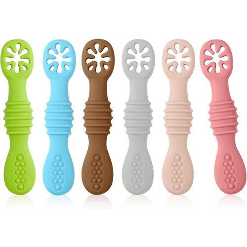 TOYMIS 6pcs Silicone Baby Spoons, First Stage Toddler Utensils Baby Led Weaning Spoons Baby Chew Spoon Training Spoon Toddler Self Feeding Utensils for Baby over 6 months (6 Colors) Z20010