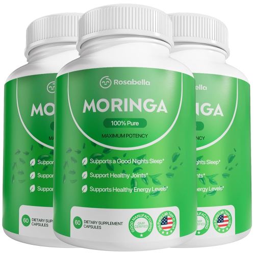 Rosabella Moringa Capsules - Pure Moringa Powder, Energy, Skin, Immune & Gut Health Superfood, Rich in Antioxidants, Essential Vitamins & Amino Acids, Natural Green Superfood Supplement - 180 Count