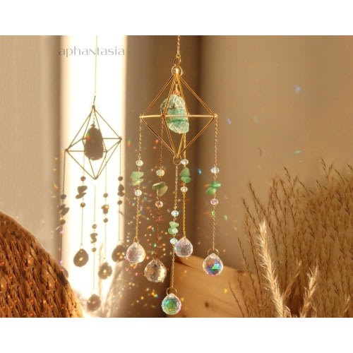 Gemstone Crystal Suncatcher Window Prism Decor Boho Decoration Room Charm Decor Rainbow Maker Wind Chime aventurine window charms