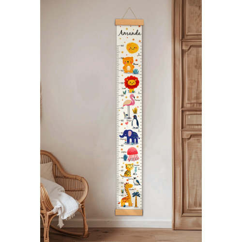 Personalized Cute Animal Hanging Canvas Height Ruler