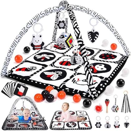 Baby Tummy Time Mat with 10 Sensory Toys, Play Mat for Babies 0-6 6-12 Months, Baby Play Mat for Floor, Baby Play Gym, Playmate for Baby Toys Gifts, Baby Shower Gifts, Newborn Essentials Must Haves