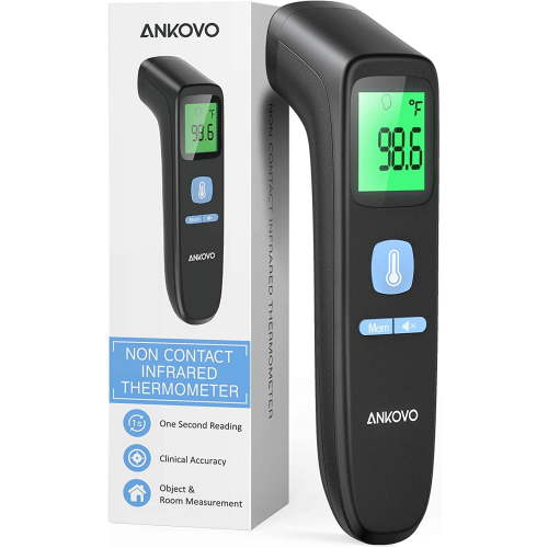 ANKOVO Infrared Forehead Thermometer, Non-Contact, Digital, Fever Alarm, Memory Recall