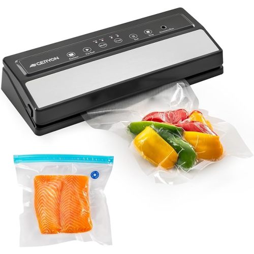 GERYON Vacuum Sealer Machine for Dry & Moist Food, Works with Reusable Vacuum Bags, Compact Design with LED Touch Controls, Includes Reusable Bags & Roll for Sous Vide & Freezer Storage
