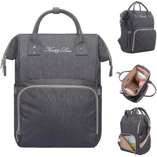 KNIT&LOVE Diaper Bag Large Capacity Travel Backpack for Baby Care, Waterproof, Durable and Stylish, Gray (Gray, M)