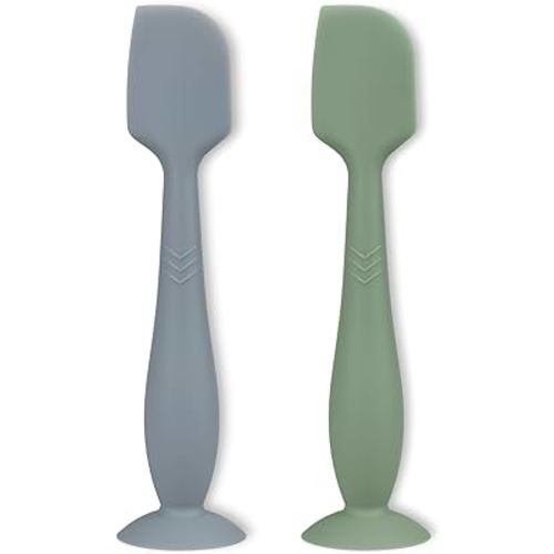 Diaper Cream Applicator Set - Soft Silicone Baby Butt Brush with Suction Base, Baby Butt Spatula, Full Size, 2 Piece - Newborn Baby Essentials (Sage/Ether)