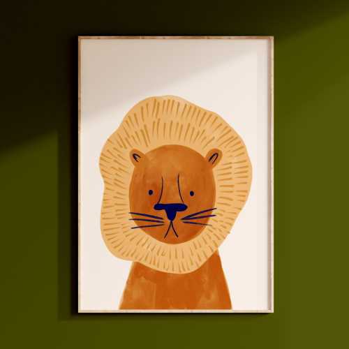 Lion Print for Nursery or Kids bedroom. Modern Wild Animal Poster for Safari Theme Children's Decor